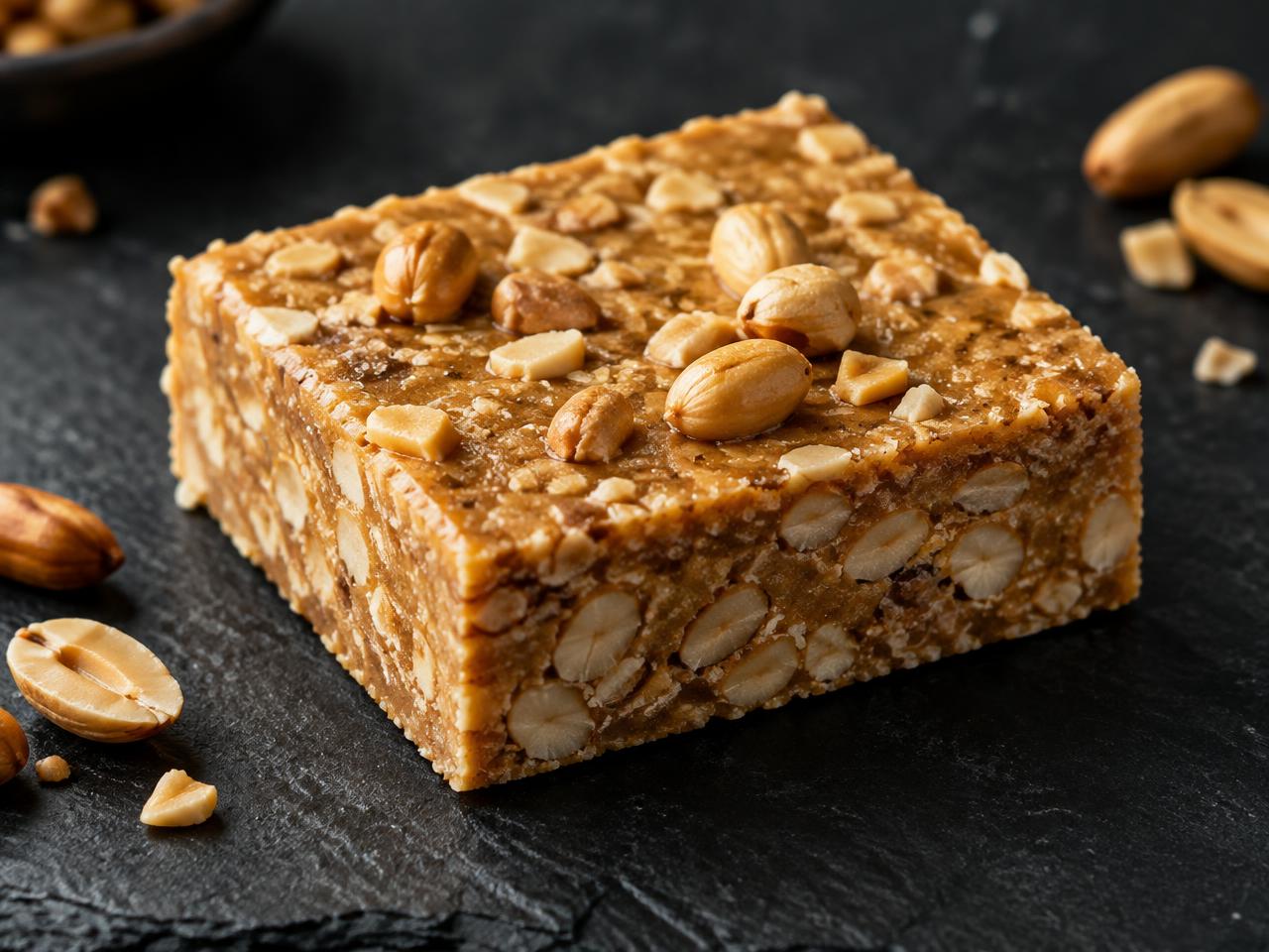 Close-up of the dense peanut bar texture